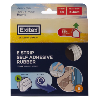 Draught Seal Self Adhesive Rubber E Strip 5m 2-4mm Gap Windo...