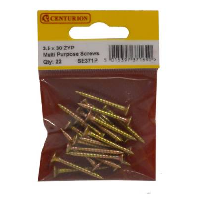 Multi Purpose Pozi Countersunk Screws, 3.5 x 30mm, Zinc Yell...