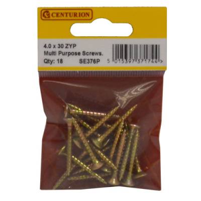 Multi Purpose Pozi Countersunk Screws, 4 x 30mm, Zinc Yellow...