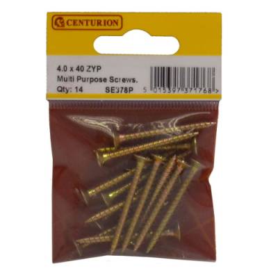 Multi Purpose Pozi Countersunk Screws, 4 x 40mm, Zinc Yellow...