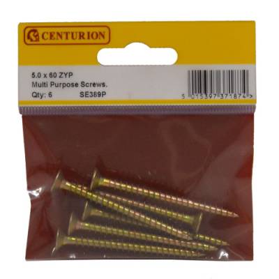 Multi Purpose Pozi Countersunk Screws, 5 x 60mm, Zinc Yellow...