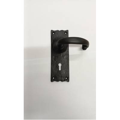 Black Traditional Locking Door Handle on Backplate - Pair...