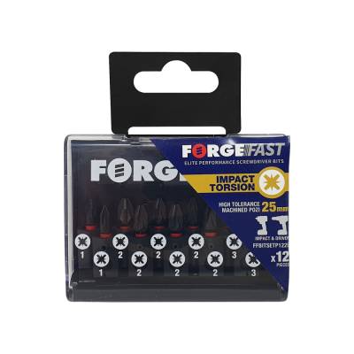 ForgeFast Impact Bit Set BP 12 piece Pozi 25mm Holder PZ1, P...