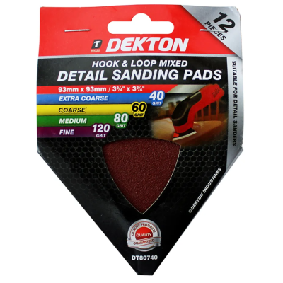 DEKTON 12PC HOOK AND LOOP MIXED DETAIL SANDING PADS 93MMX93M...