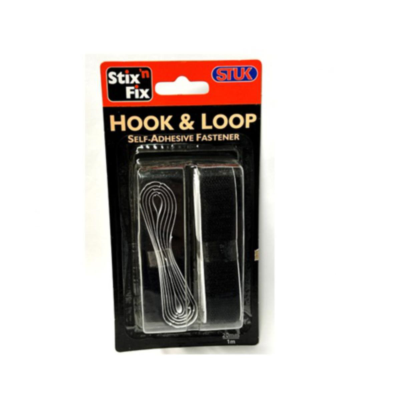 STUK 20MM X 1M HOOK AND LOOP SELF ADHESIVE TAPE BLACK...