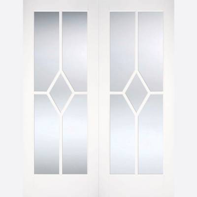 White Primed Pairs Reims Glazed Internal Door Wooden Timber ...