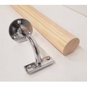 Pine 54mm mopstick round stair handrail chrome bracket wooden timber support 