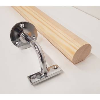 54mm 3.6m Pine Mopstick Chrome Brackets