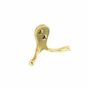 Brass Door Hook Double Peg Coat Hat Metal Polished Small