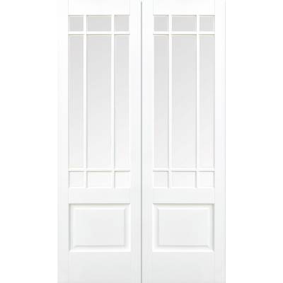 White Primed Downham Glazed Internal French Door Pair Wooden...
