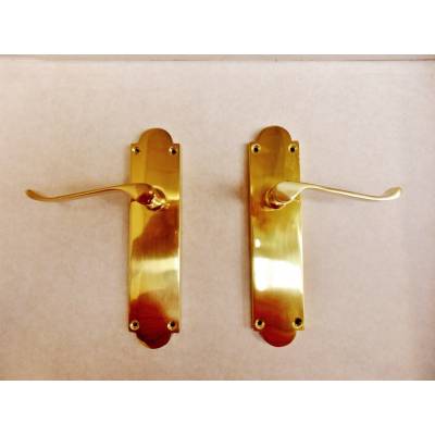 Edwardian Brass Door Handle Lever Latch Scolled 8"...